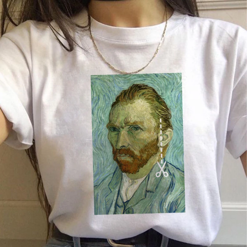 Vincent Van Gogh Harajuku эстетические футболки Женская масляная живопись Ullzang забавная футболка 90s Винтажная футболка модные футболки женские - Цвет: 7443