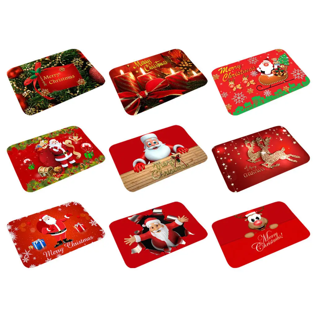

Floor mat Rectangular Red Flannel Anti Slip Santa Claus for Bedroom Living Room Bath Front Floor Kitchen Hallway