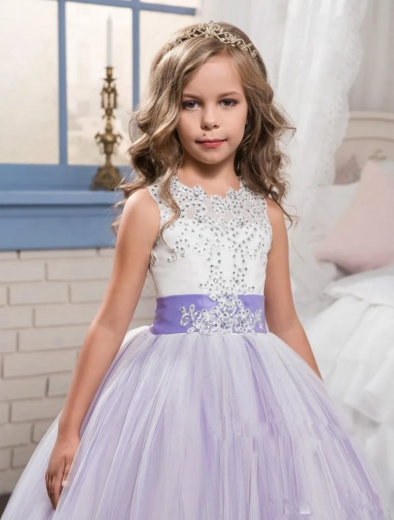 Красивые фиолетовые и белые платья с цветами для девочек детские кружевные