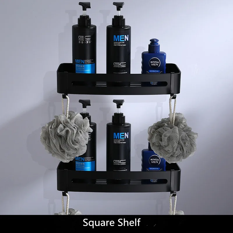 square shelf Аксессуары для ванной комнаты полотенцесушитель бумажный держатель, вешалка для полотенец, держатель для туалетной щетки, держатель для полотенец алюминиевый черный набор аксессуаров для ванной комнаты - Цвет: square shelf