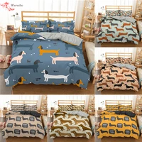 homesky cartoon dachshund bedding set cute sausage dog duvet cover set pet printed comforter sets bed cover bedclothes