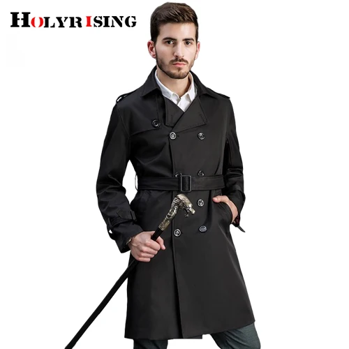 Holyrising Тренч мужское длинное пальто Плюс Размер 7XL 8XL 9XL двубортная куртка manteau homme мужская ветровка 18936-5 - Цвет: Черный