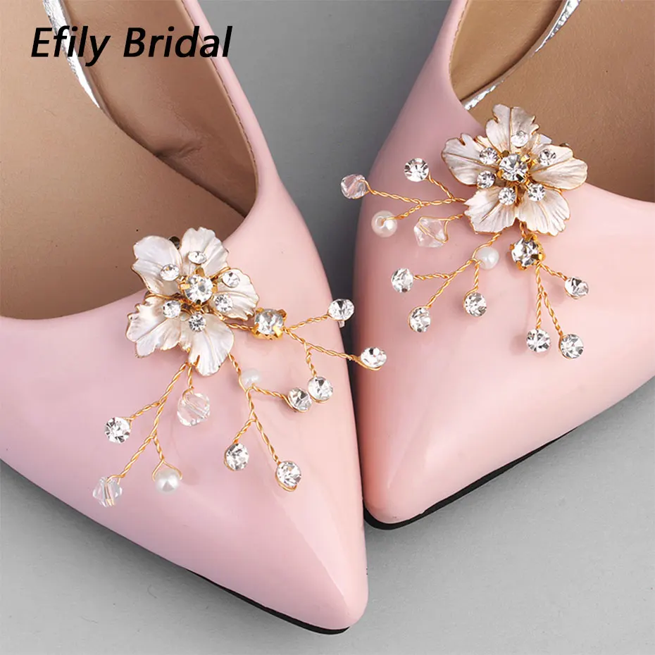 

Efily Bridal Wedding Rhinestone Shoe Clips Accessories for Heels Flower Pearl Crystal Shoe Decoration Buckle Bride Brooch Gift