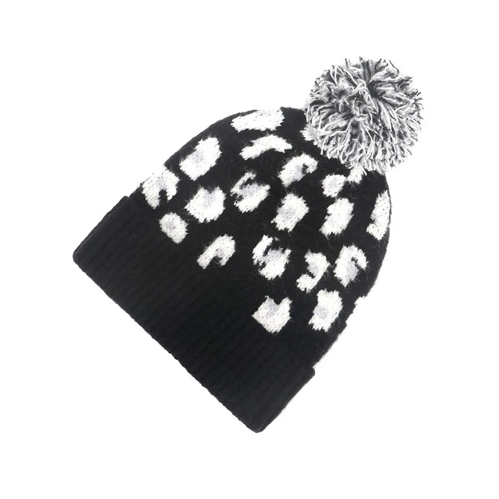 Женская трикотажная шапка с леопардовым принтом мягкая теплая шерстяная