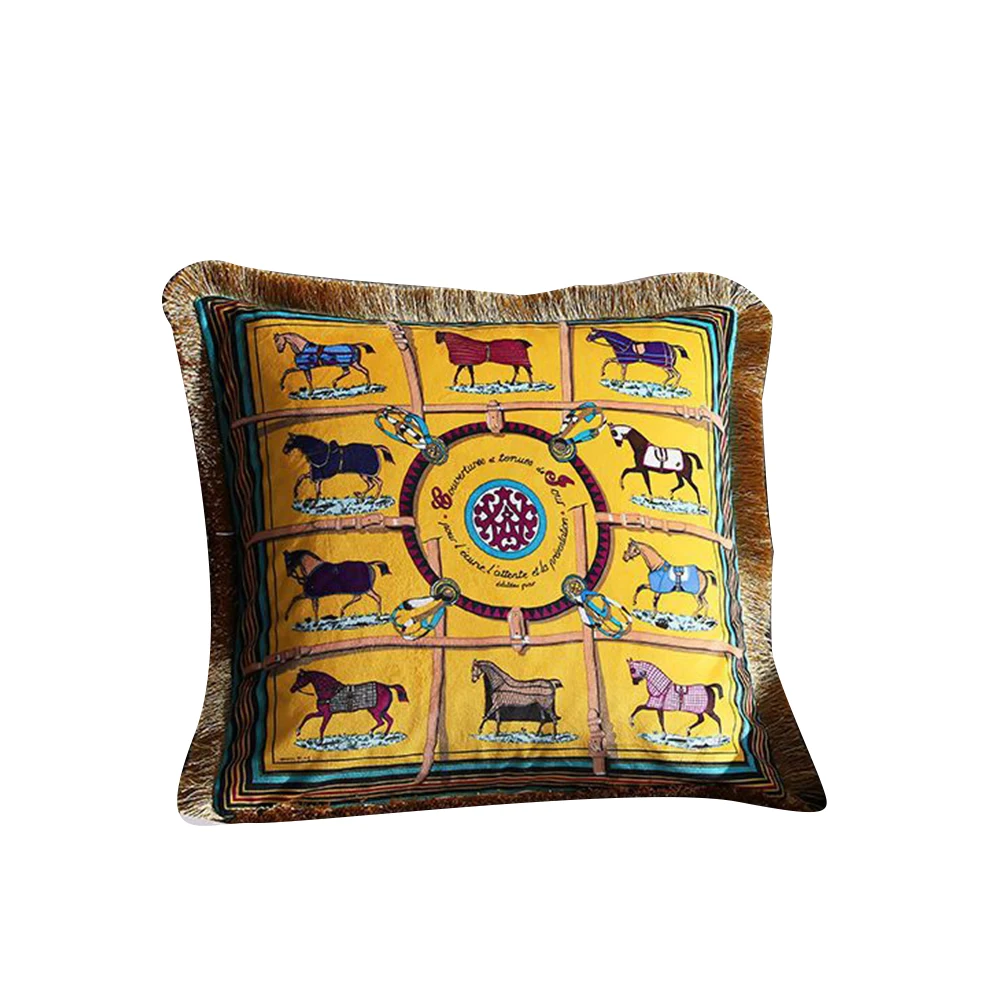 

European Style Light Luxury Velvet Double-Sided Printing Tassel Pillow Sofa Cushion Office Waist Back Model Room Decoration