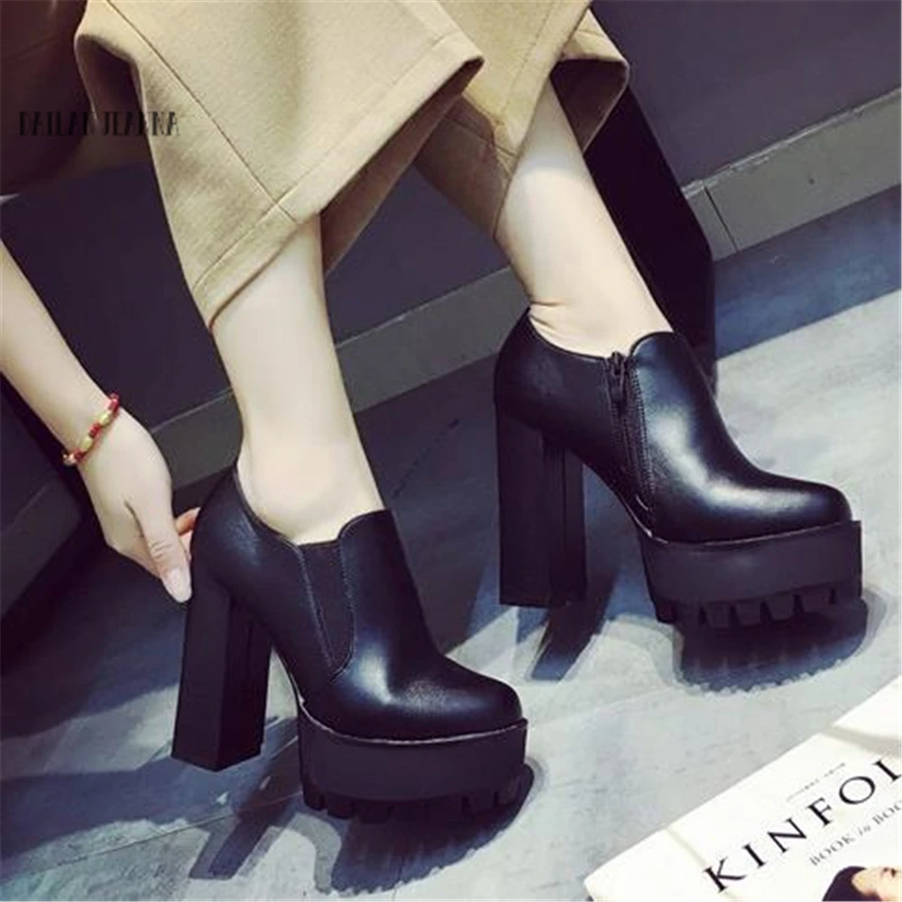 Женские туфли на очень высоком каблуке ботинки низком водонепроницаемые Модные