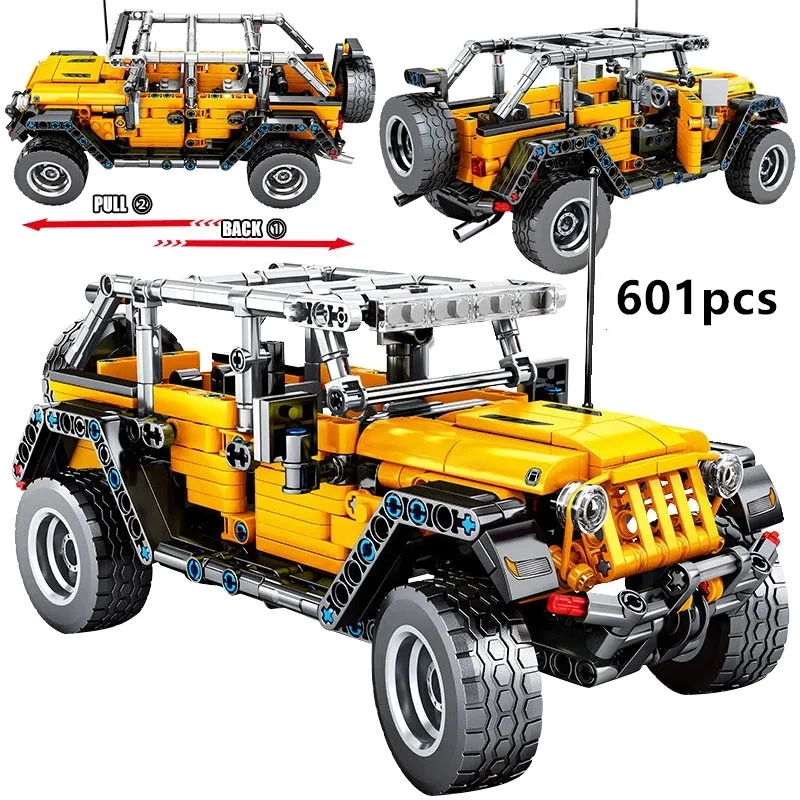 

2021 Yellow Pull Back Sports Car Model Building Blocks City Technical Car Enlighten Bricks Toys For Boys