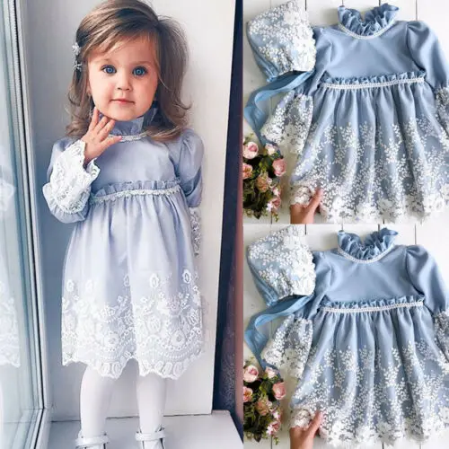 

Princess Dress Kids Baby Girls Lace Flower Flare Sleeve Party Wedding Tutu Dress + Hat 2pcs Spring Autumn Clothes
