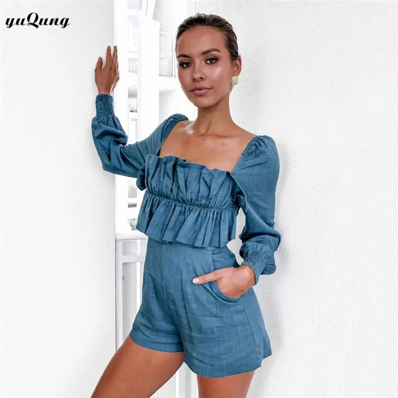 Женский комбинезон yuqung с рюшами и женский без бретелек короткий Осенний вечерние