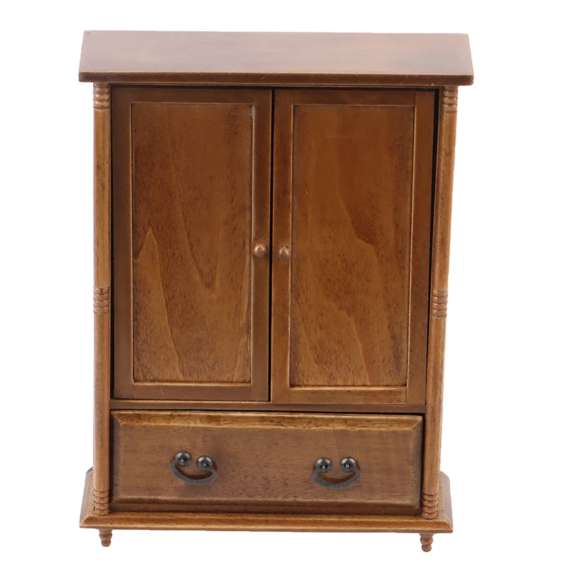 

New hot 1pc 1:12 Dolls House Miniature Chinese Vintage Closet Wooden Wardrobe Model Furniture Accessory