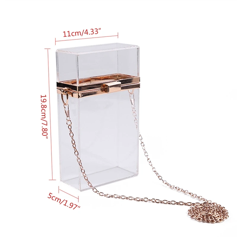 

Clear Crossbody Purse Bag Box Vertical Clutch with Detachable Chain Strap for Women