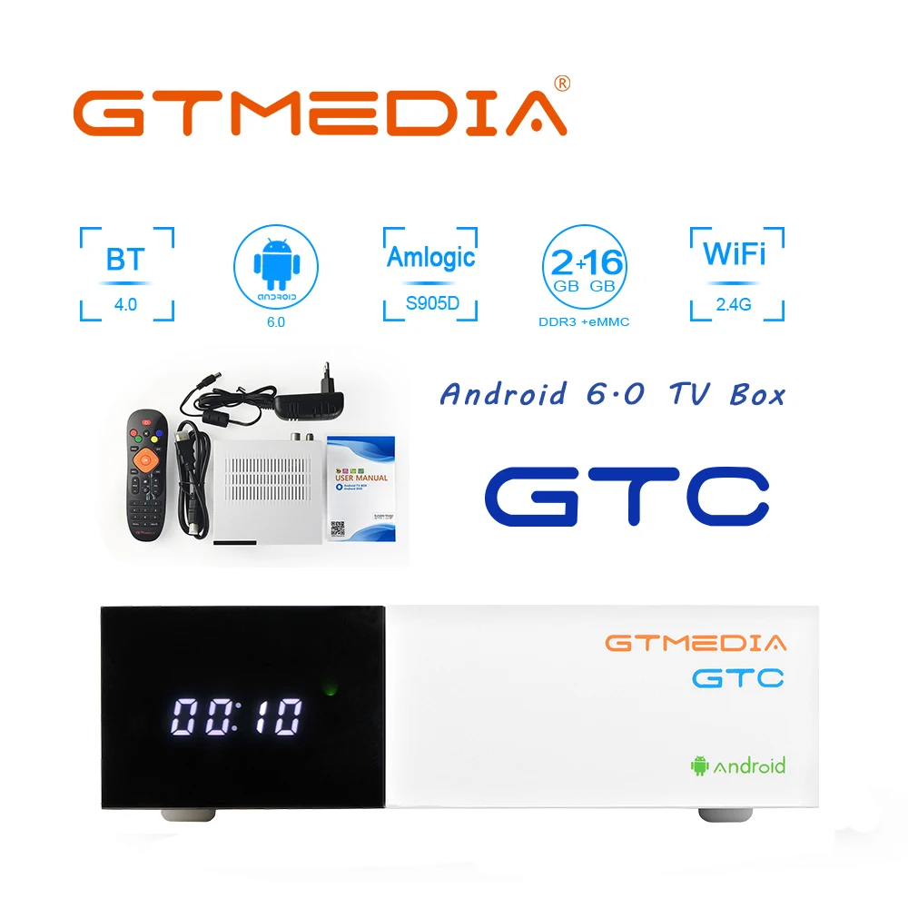 GTmedia GTC Smart tv BOX DVB-T2/S2/Cable ISDBT android 6,0 wifi H.265 поддержка World DIP tv m3u Netflix cccam Youtube Android tv BOX