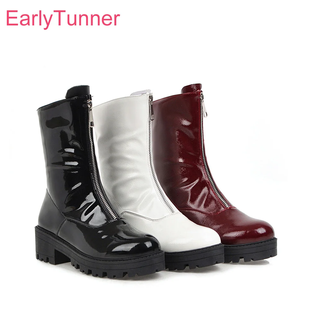 Новые брендовые глянцевые женские ботильоны черного винно-красного цвета Модные