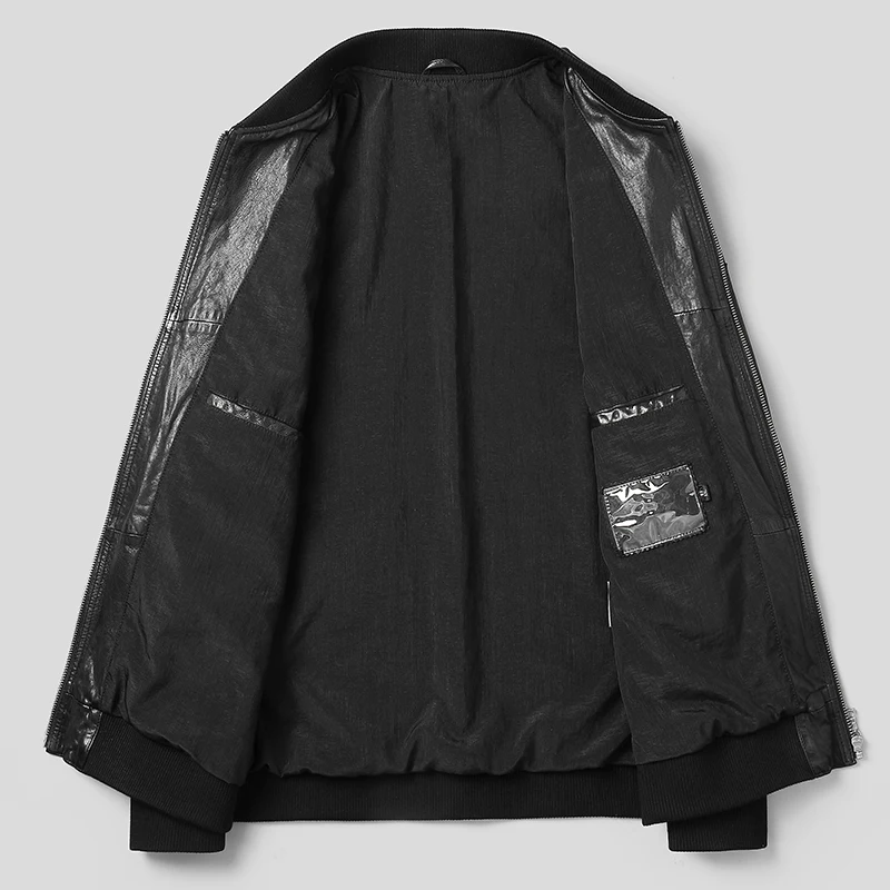 DK хорошее качество растительного танина кожа овчина пальто для мужчин ребристые