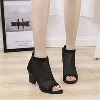breathable mesh women shoes summer shoes fashion sandals square heel high heels chunky peep toe zip short ankle pumps shoes new
