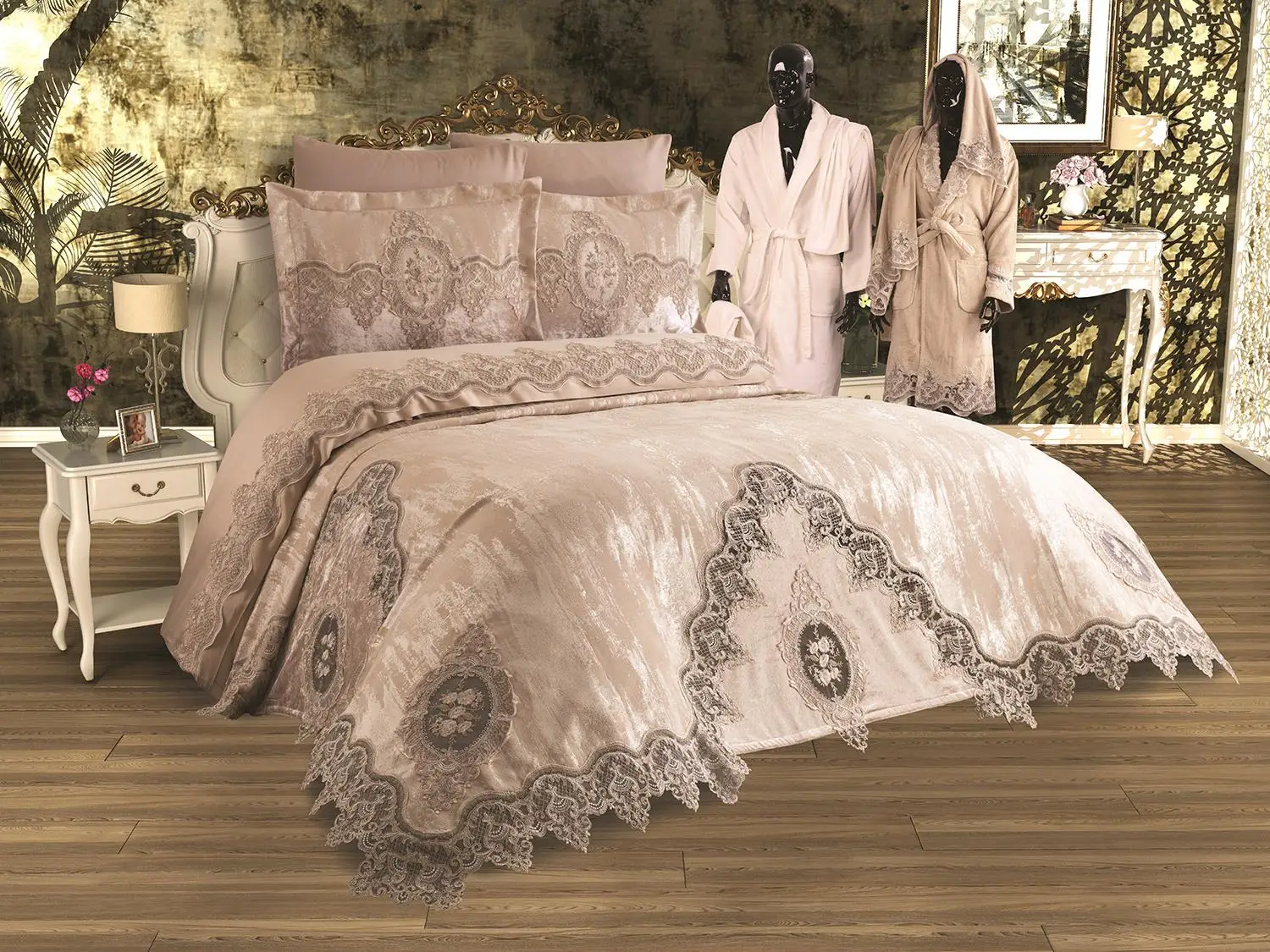 

Land Of dowry French Laced Dilara Dowry Package 15 Piece-Cappucino
