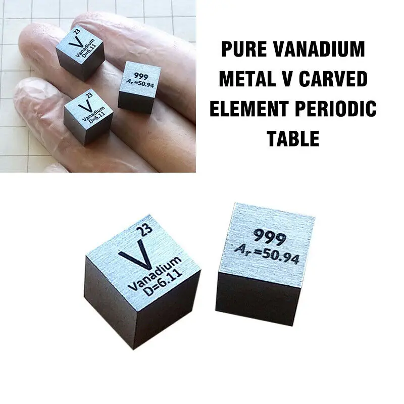 

High Purity 99.9% Pure Vanadium Metal V Carved Element Periodic Table 10mm Cube