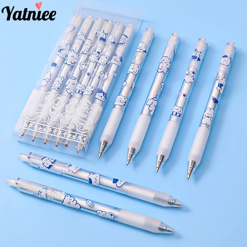 

Yatniee 3pcs/6pcs Cartoon Transparent Press Gel Pen Student Stationery Office School Writing Supplies Gift Black Ink Pen