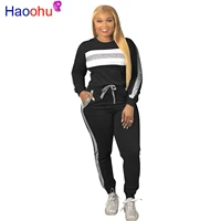 holographic stripe women two piece outfits round neck full sleeve hoodies and sequin pencil pants plus size winter autumn set