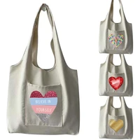 tote bag ladies handbag shopping bag washable love female bag printing storage debris travel handbag messenger storage bag
