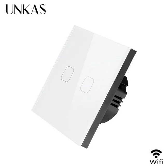 WiFi White 2gang UNKAS Alexa Google Home 86 Тип сенсорный выключатель 2 банды 1 способ Wi-Fi светильник переключатель белое приложение беспроводной пульт дистанционного управления стандарт ЕС - Цвет: WiFi White 2gang