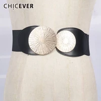 chicever fashion pu girdle for women plain gathered waist belted minimalist design female 2021 accessories autumn clothing new