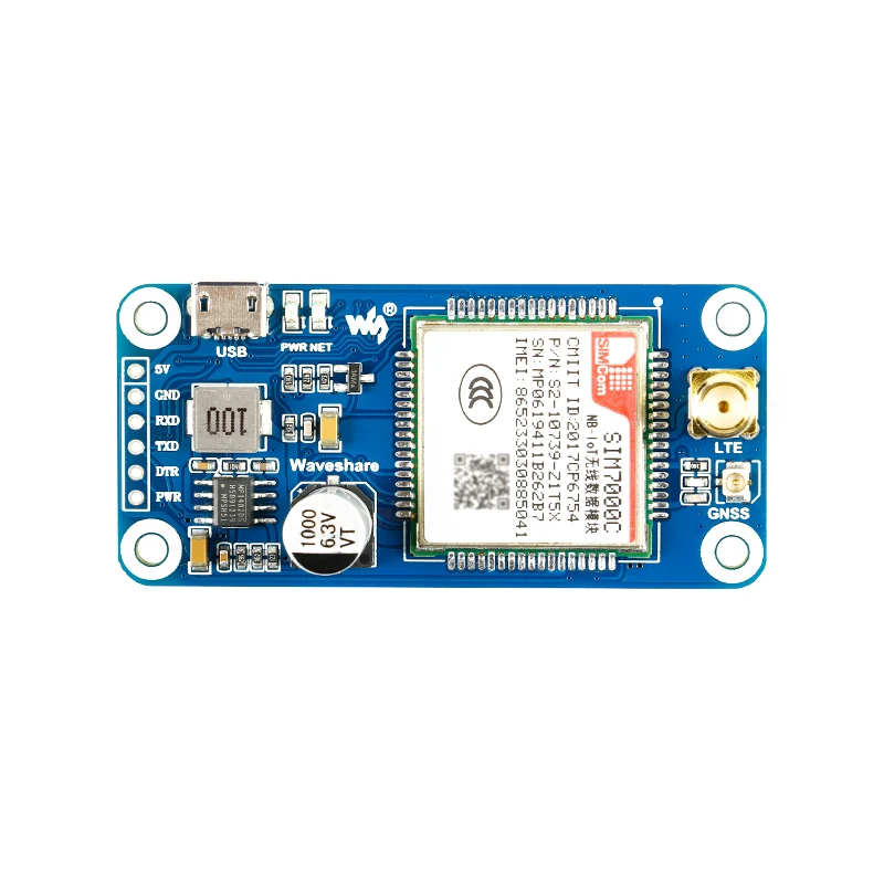 Шляпа Waveshare NB-IoT/eMTC/EDGE/GPRS/GNSS для RPi Zero/Zero W/Zero WH/2B/3B/3B + на основе SIM7000E поддерживает TCP UDP