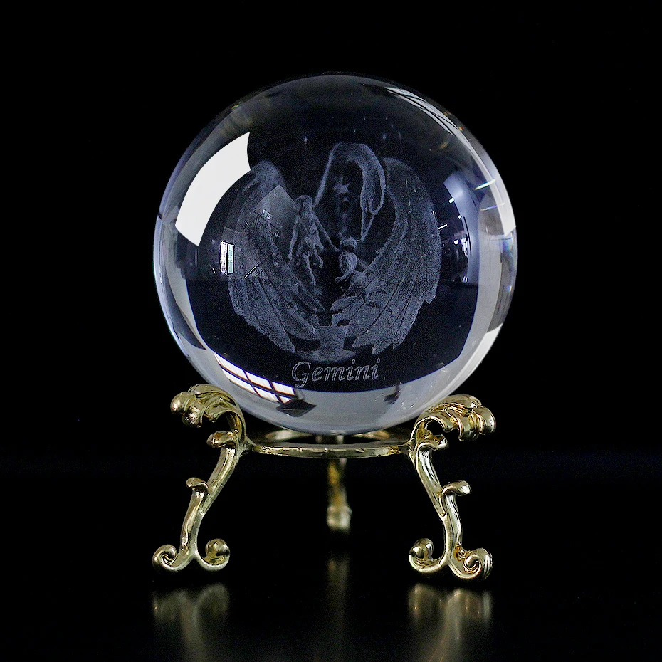 60 MM 3D Zodiac Sign Star Crystal Ball Laser Engraved Glass Sphere Crystal Craft Home Decor Birthday Gift Ornament
