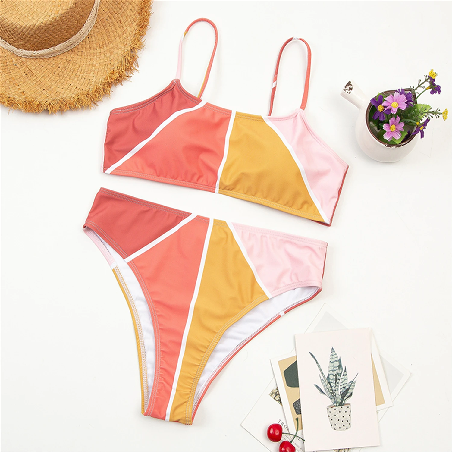 

Sexy Bikini Set Patchwork Swimwear Women 2021 New Swimsuit Female V-Neck Bikini Two Pieces Swimsuit Brazilian Bathing Suit