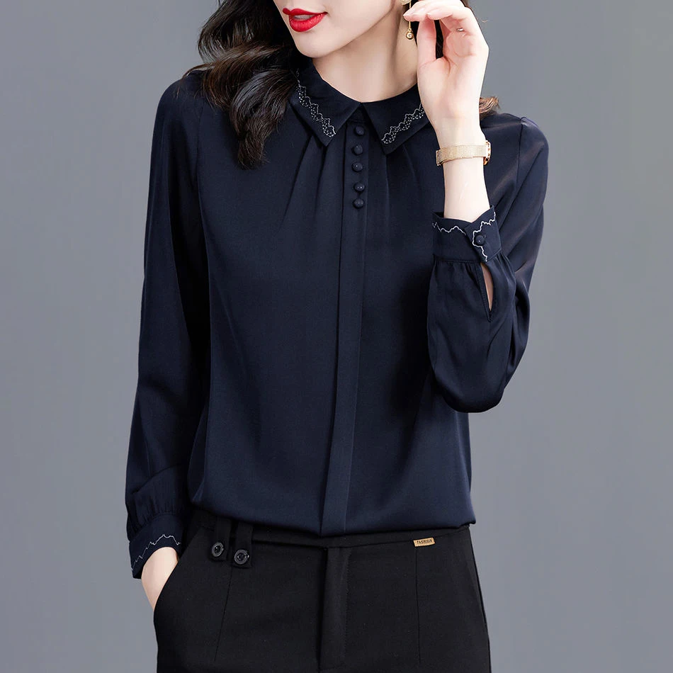 Imitation silk shirt women long-sleeved spring and autumn 2022 new high-end fashion silk blouse  button down shirt for women