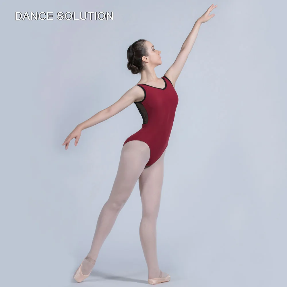 2020 Топ продажа с v образным вырезом бордовый хлопок трико танцевальная одежда для