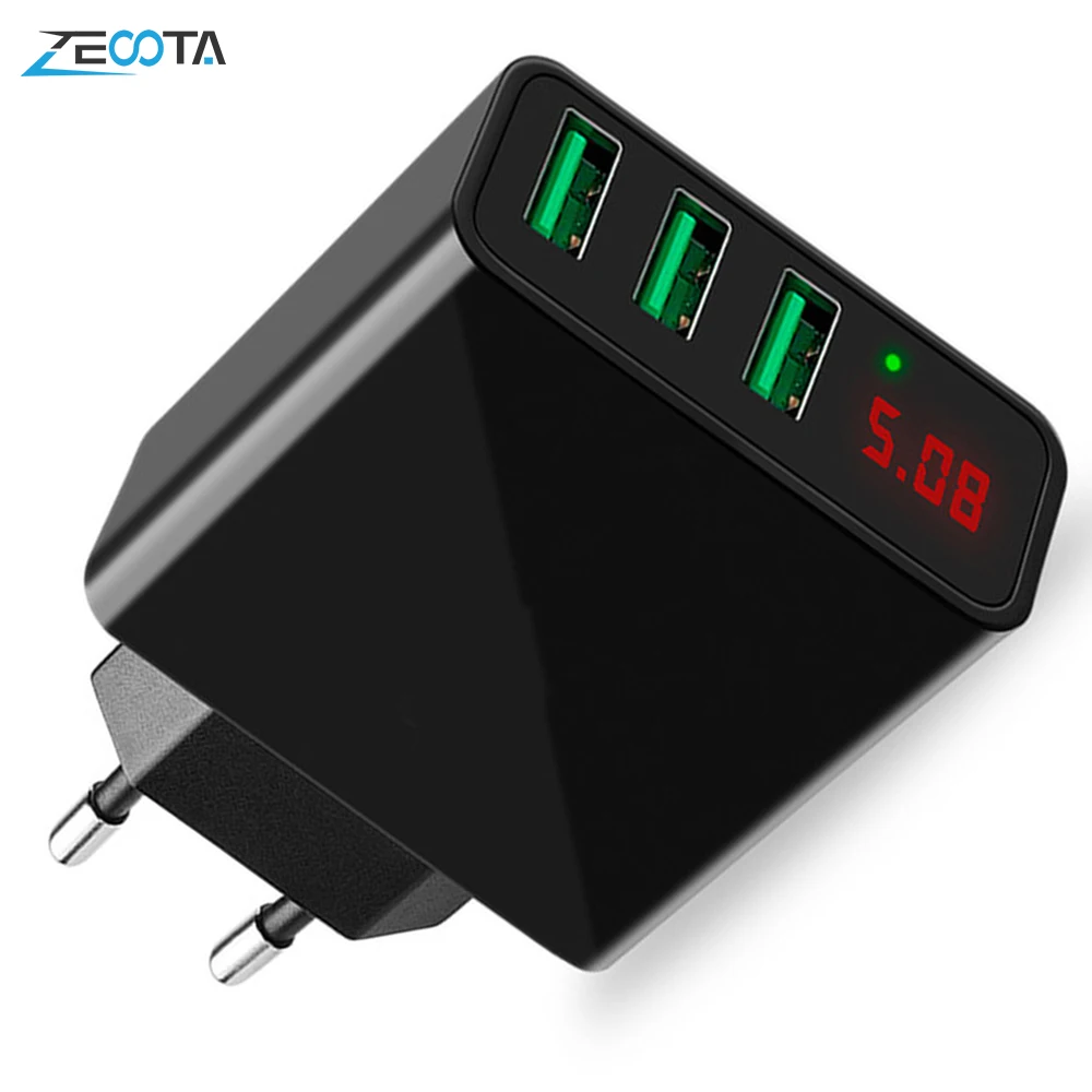 Зарядное устройство для мобильного телефона, USB настенный адаптер питания, светодиодный дисплей, штепсельная вилка европейского стандарта 2.4A, умный адаптер быстрой зарядки для IPhone, samsung, Xiaomi, huawei