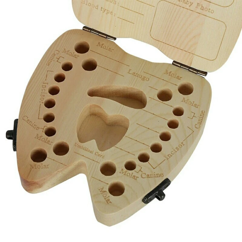 

F1CB Baby Tooth Storage Box Wooden Milk Teeth Memory Organizer Keepsake Box for Children Boys Girls Souvenirs Gift