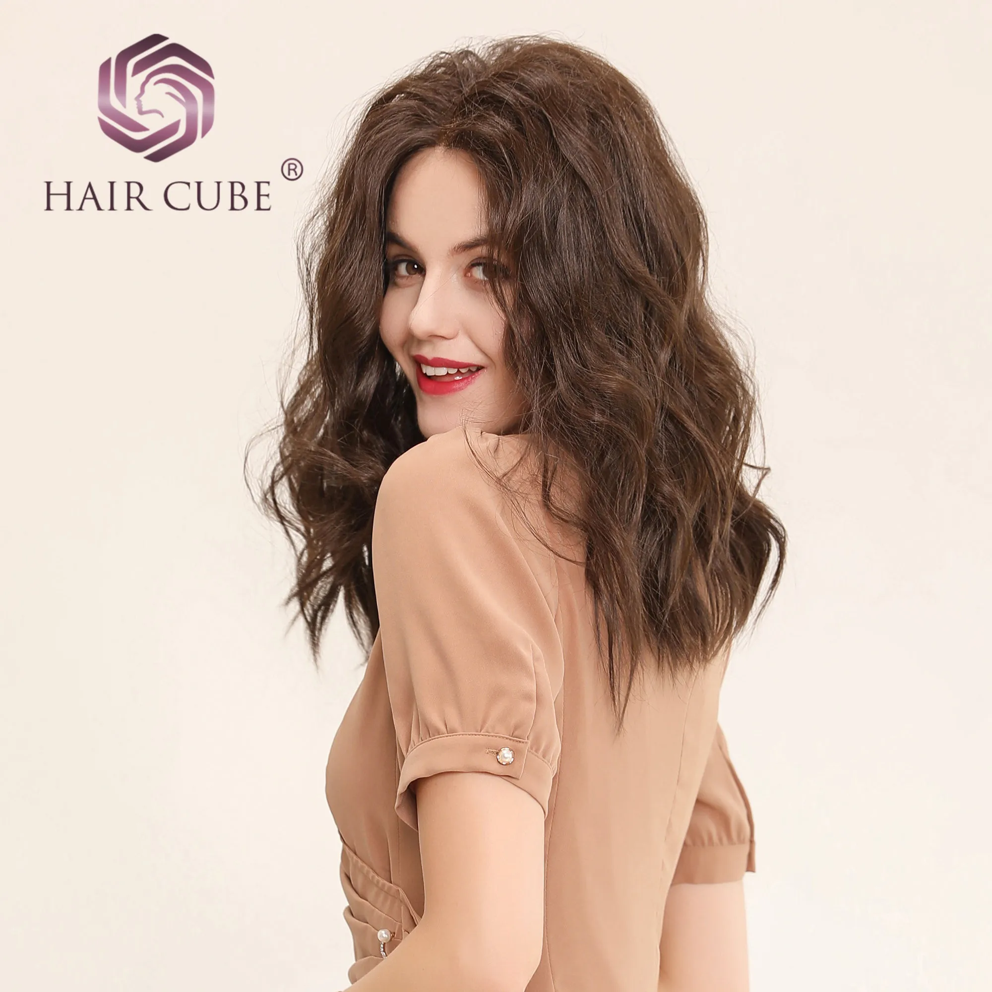 Haircube синтетические парики на кружеве 1" темно-коричневый с натуральной линией волос синтетические волосы волна воды U Часть Кружева парики для женщин
