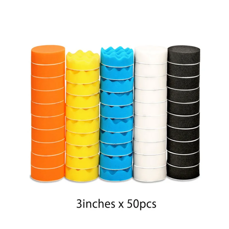 

50 Pcs Car Polishing Pads 3 Inch/75mm Diameter Polishing Sponge Pads Discs Car Cleaning Waxing Tool For Removes Scratches Drill