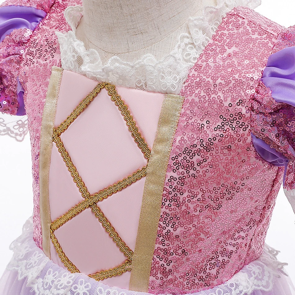Girls Princess Tangled Dress Sequins Fancy Cosplay Costume For Kids Purple Luxury Ball Gown Halloween Birthday Party Vestido | Детская