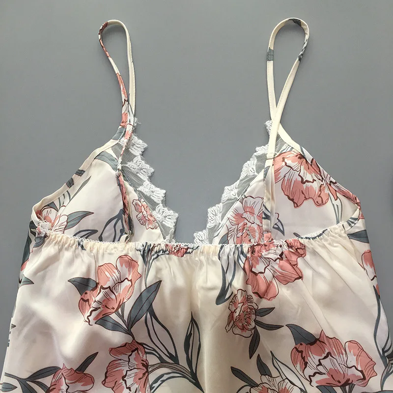 Летний ночной халат сексуальный женский костюм из 2 предметов на бретельках