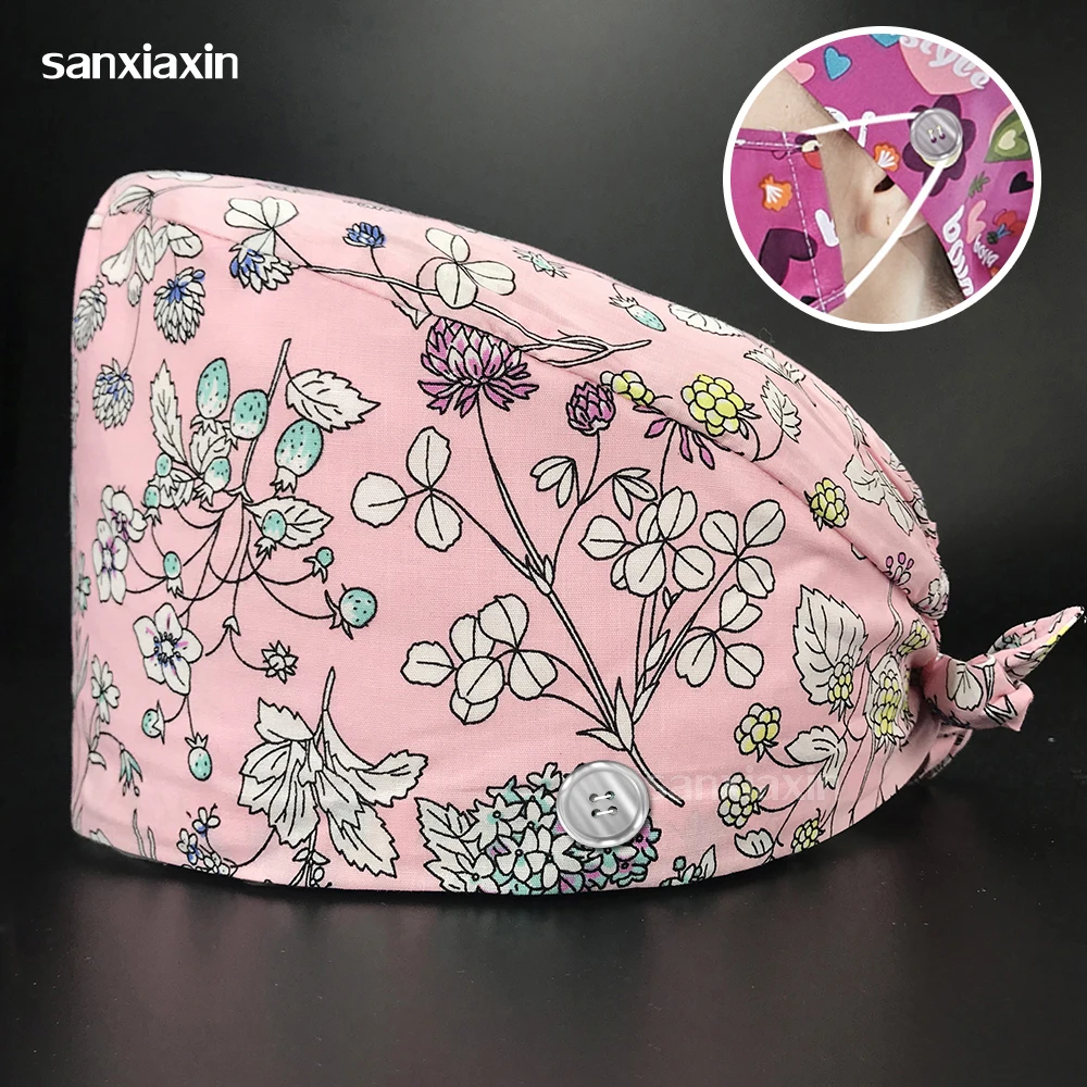 

surgical pharmacist hat lab Beautician hat cotton cartoon printing medical cap nurse dentist work cap with button Pet clinic hat