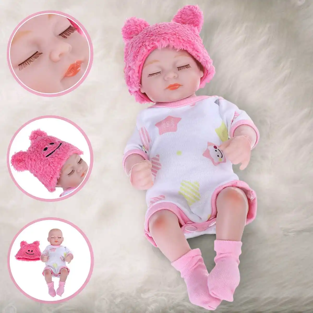 

28CM 11 Inch Mini Reborn Doll Baby Slicone Newborn Cute Soft Realistic Baby Doll Toys for Girl Boy Kids Birthday Christmas Gift