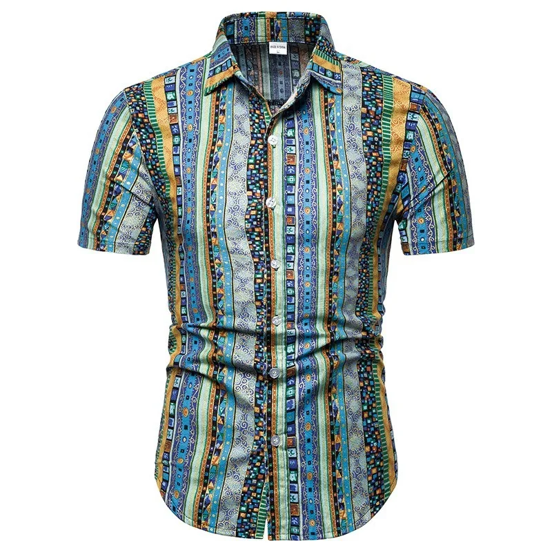 

Top Selling Product In 2021 European and American Explosions Men's Printed Shirts Hawaiian Style Short-sleeved Flower Shirts
