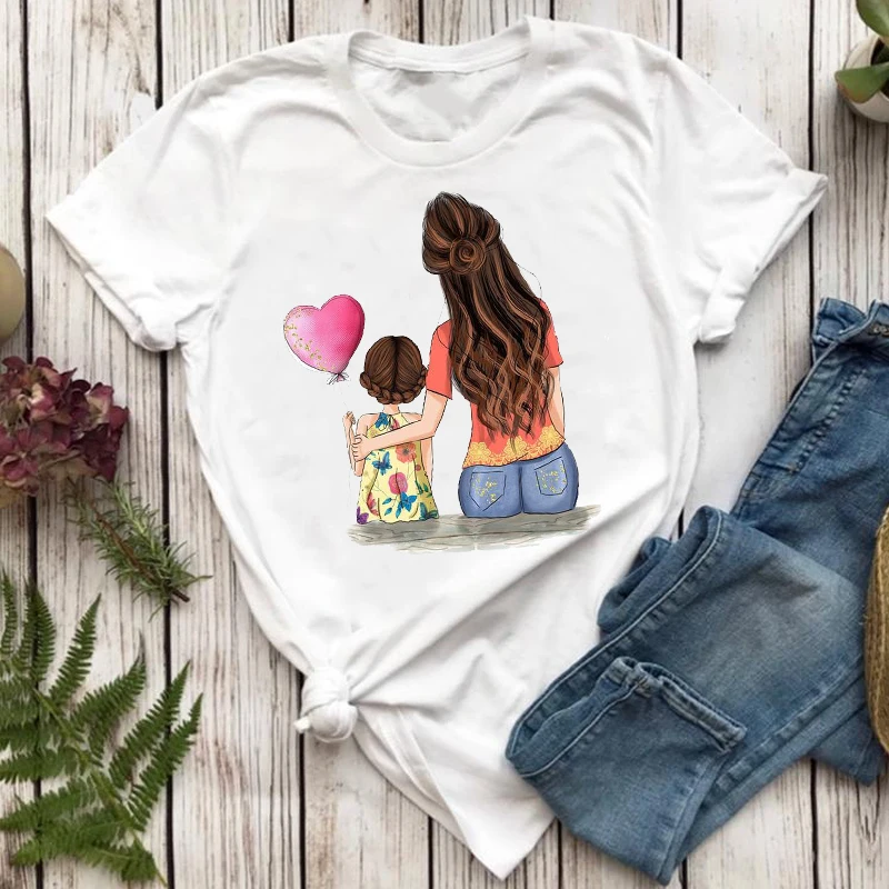 

Women T-shirts Girl Daughter Trend Clothing Mom Mother Mama Cartoon Top Lady Tshirt Female Ladies Print Graphic Tee T-Shirt