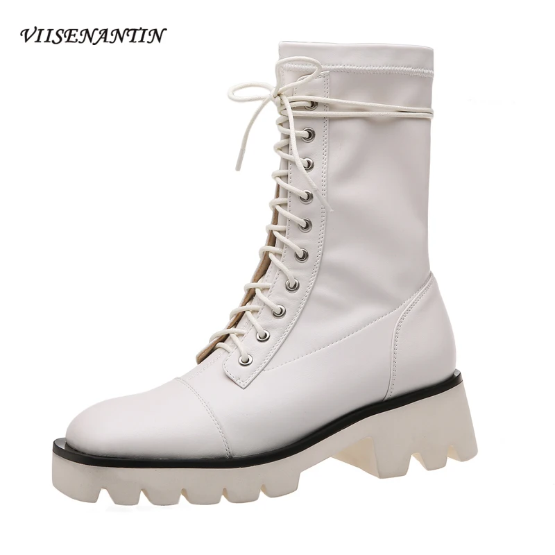 

Зимние ботильоны из натуральной кожи ручной работы женские новые модные Универсальные кожаные короткие мотоциклетные ботинки на платформ...