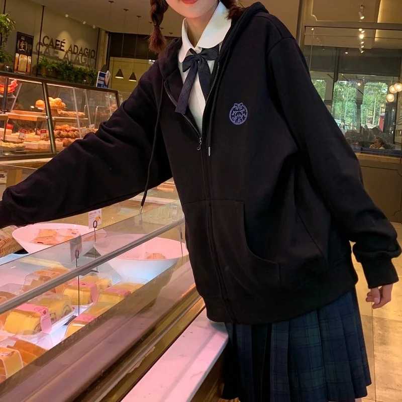 

Oversize zipper hoodie female Japanese preppy style JK sweet cute cartoon embroidery Outerwear streetwear y2k Harajuku cardigan