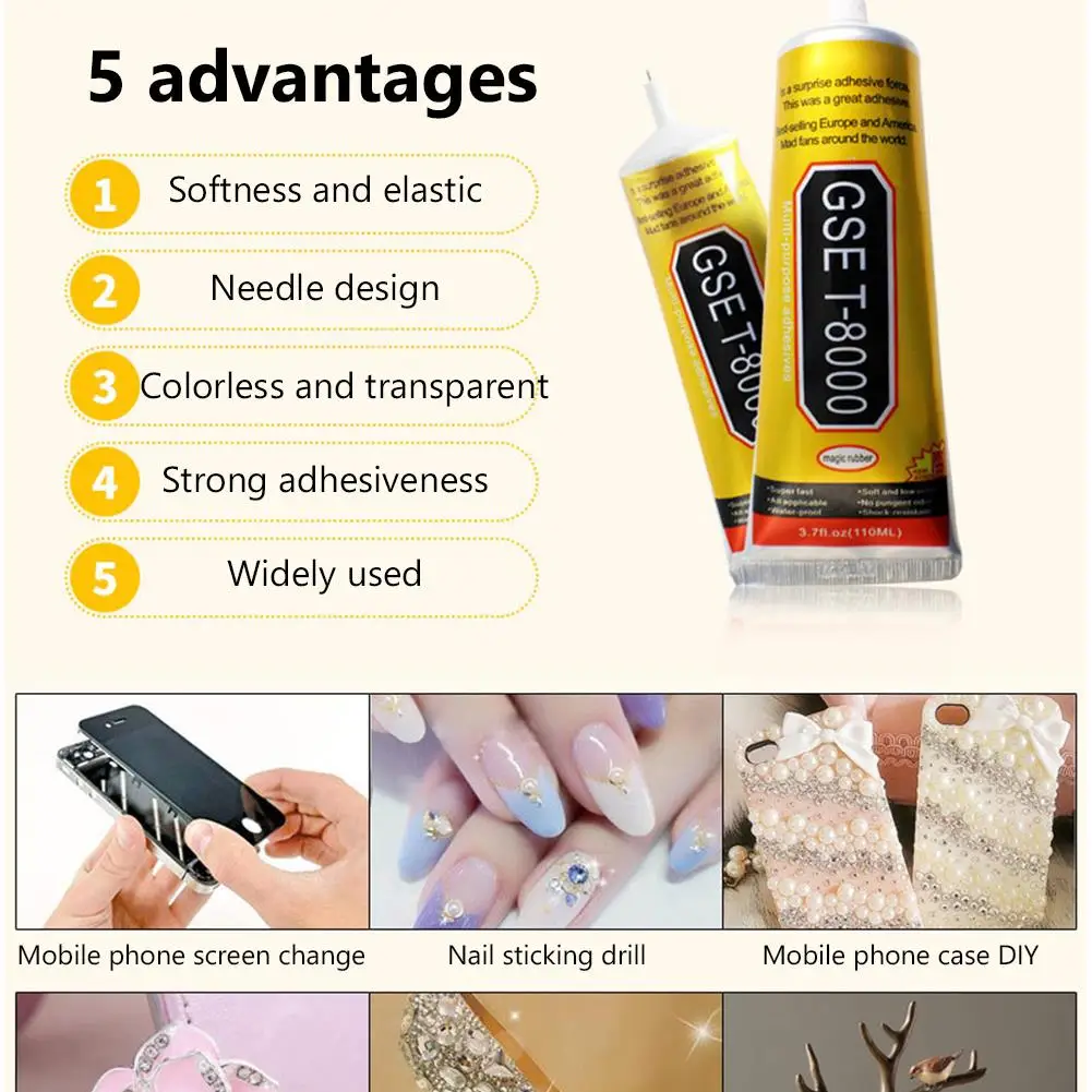 

T8000 Super Glue Multi-Purpose Repairing DIY Tool Type Screen Epoxy Resin Glass Repair Clear Adhesive Mobile Industrial Phone