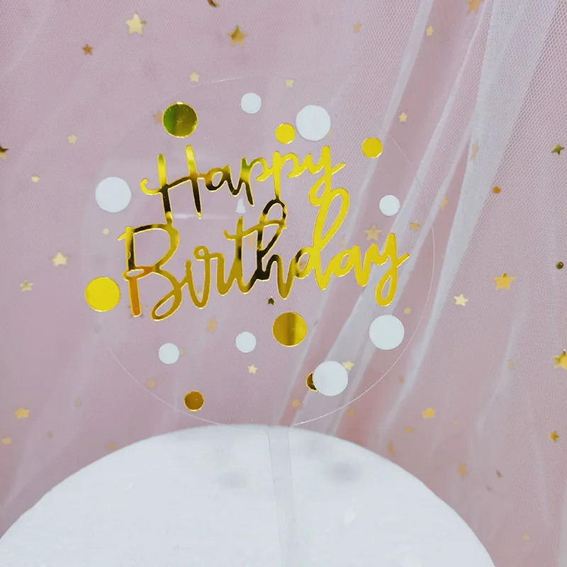 Новый акриловый Топпер для торта на день рождения в золотые и серебряные точки