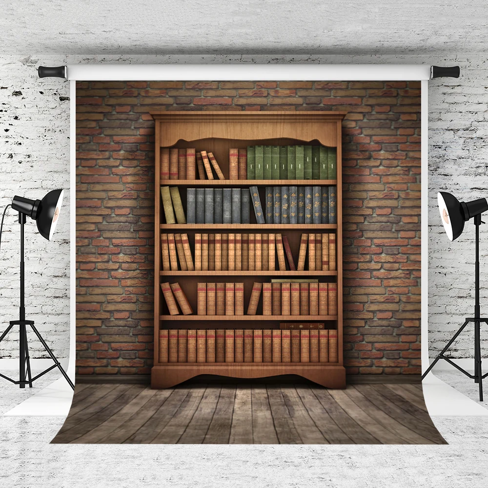 VinylBDS 8x8ft Ретро книжный шкаф фон для фотосъемки кирпичный ребенок день рождения