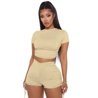 european and american fashion womens 2021 summer short sleeved shorts halter pleated short sleeved shorts sports suit