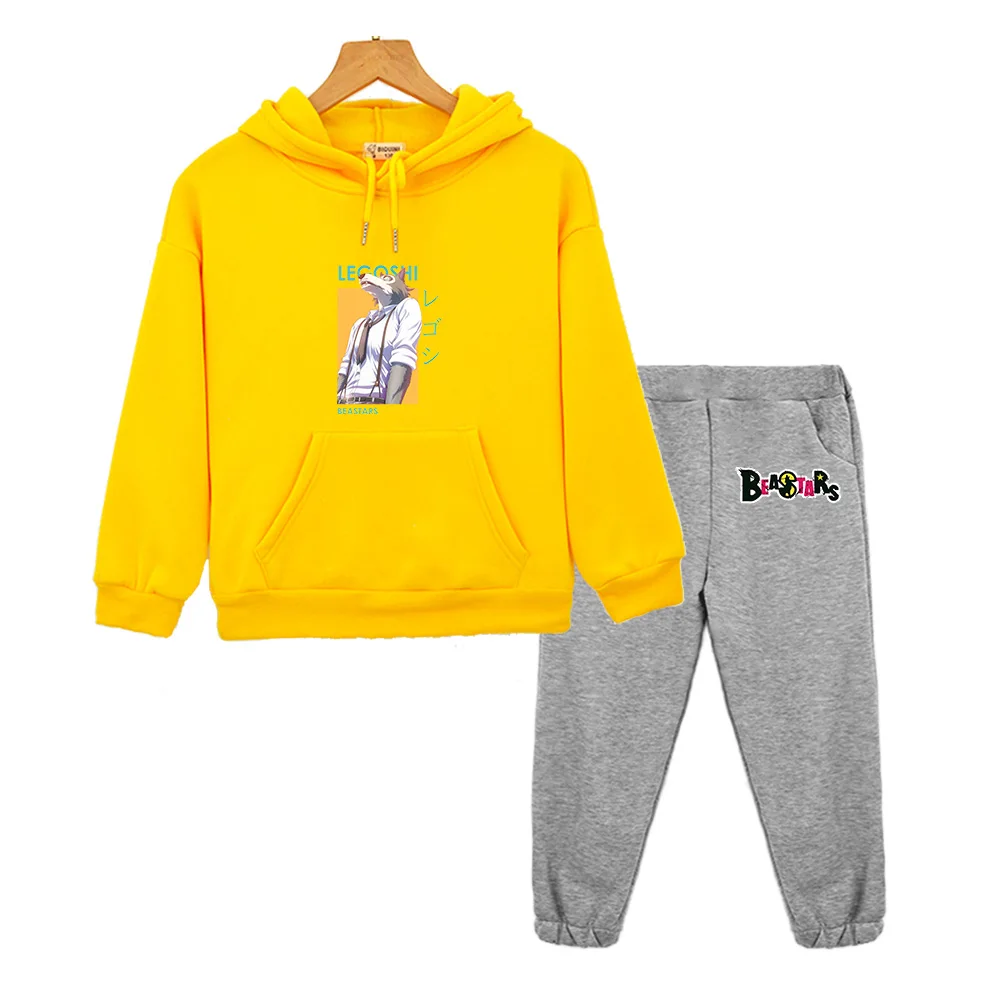 Legoshi BEASTARS Wolf Card Anime Pullover Hoodie for Girl Sets Suit for Boy Kids Sweatshirt Pants+top 2pc Warm Children Clothing