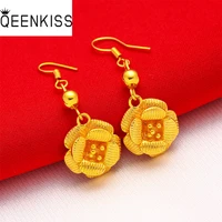 qeenkiss eg548 fine jewelry wholesale fashion hot woman girl mother birthday wedding gift vintage flower 24kt gold drop earrings