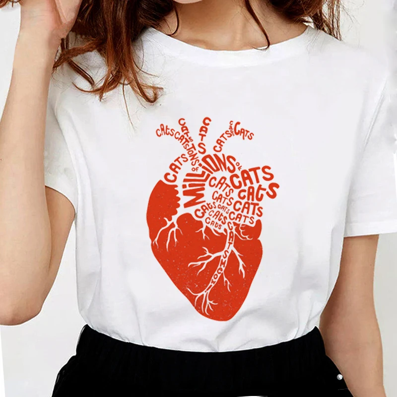 

Футболка с надписью «Heart of the Life» в стиле Харадзюку, футболка с надписью «heart of the life», женские мягкие хлопковые повседневные белые топы, футбо...